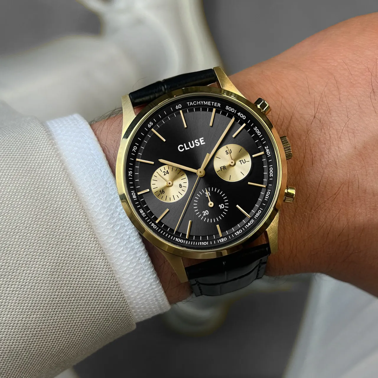 Femme CLUSE Anthéor Multifunction Watch Leather, Black, Gold Colour