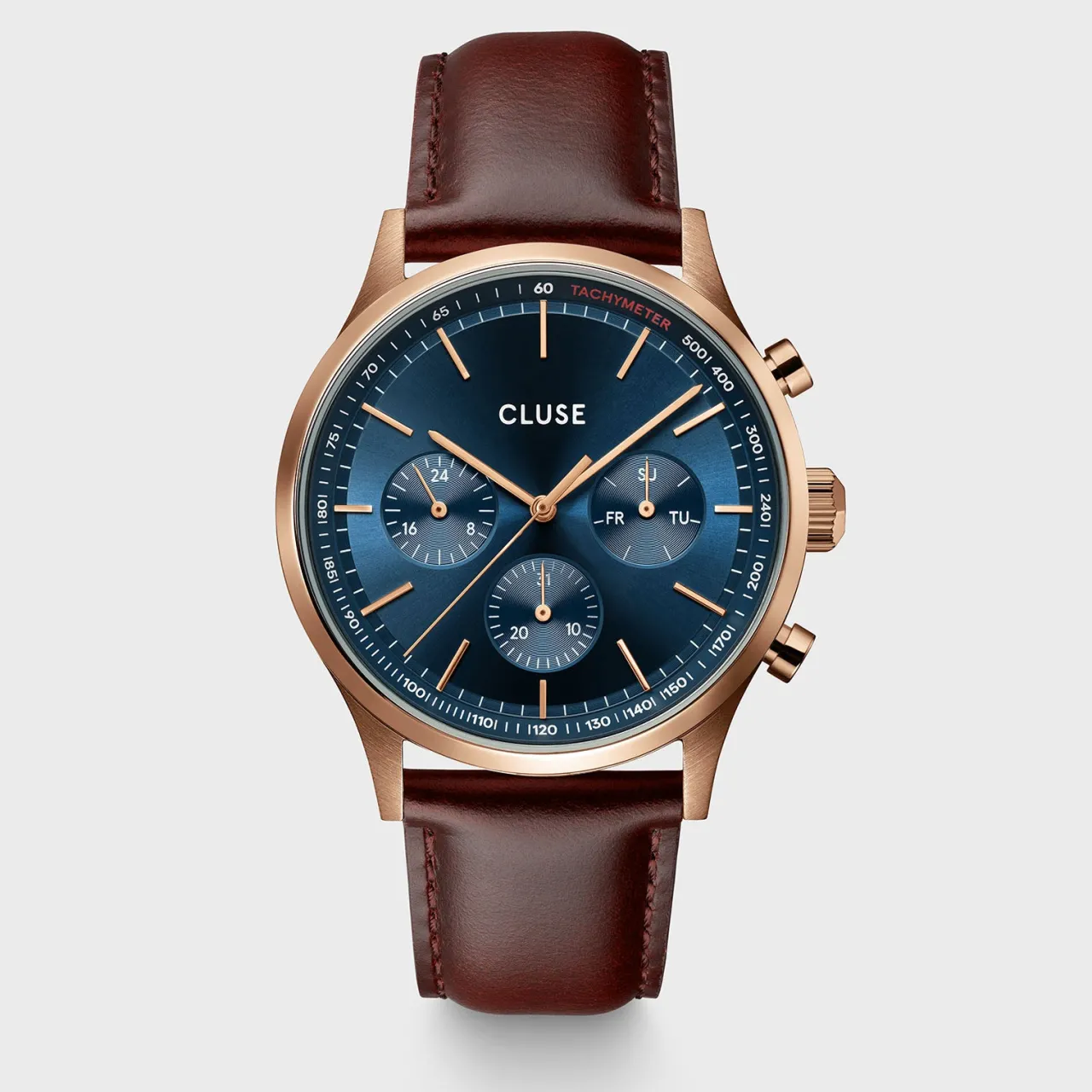 Homme CLUSE Anthéor Multifunction Watch Leather Blue, Rose Gold Colour