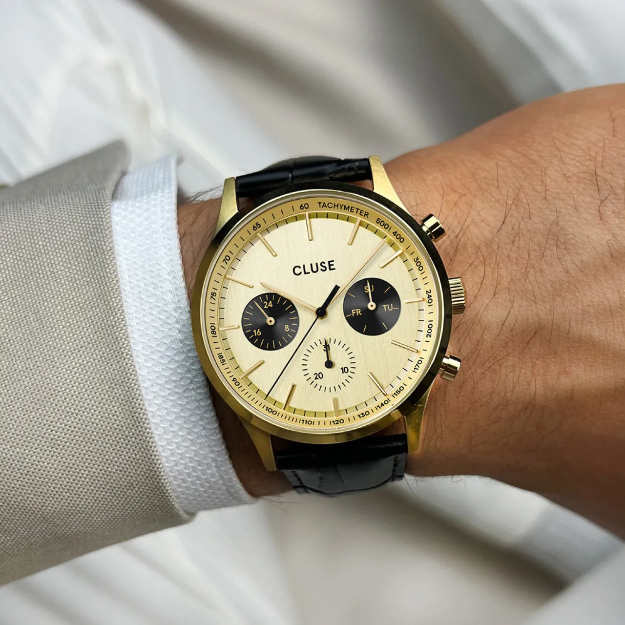 Homme CLUSE Anthéor Multifunction Watch Leather, Gold, Gold Colour