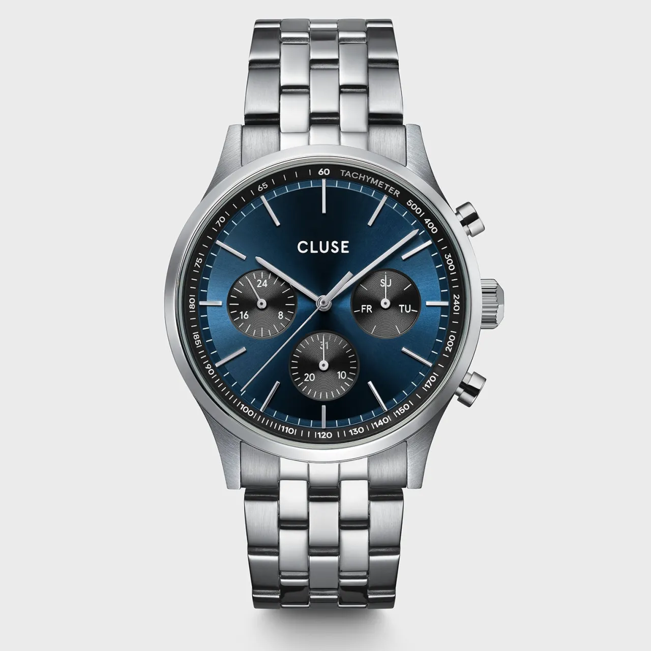 Homme CLUSE Anthéor Multifunction Watch Steel Blue and Black, Silver Colour
