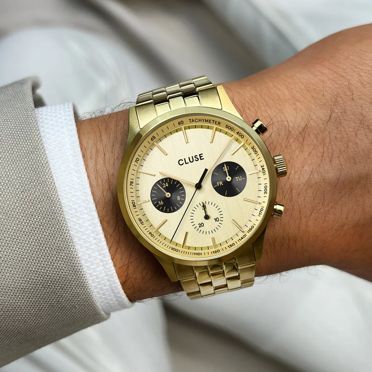 Homme CLUSE Anthéor Multifunction Watch Steel Full Gold, Gold Colour