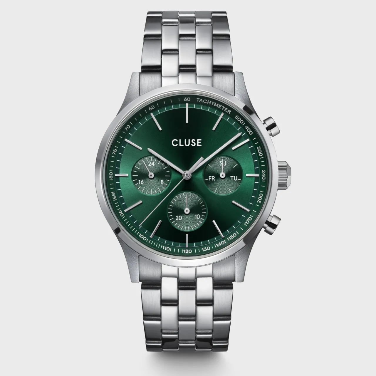 Homme CLUSE Anthéor Multifunction Watch Steel Green, Silver Colour
