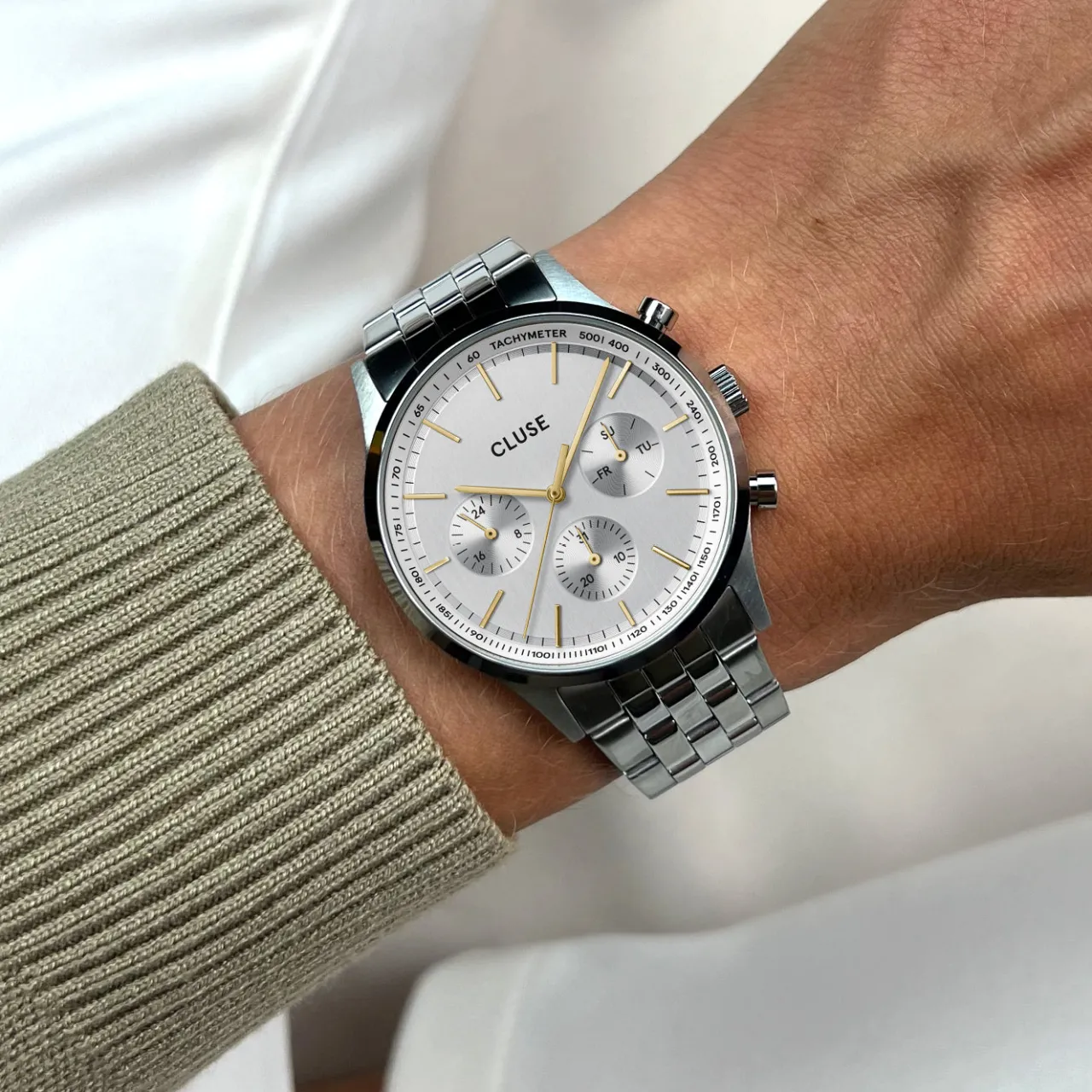 Homme CLUSE Anthéor Multifunction Watch Steel Silver Bicolour, Silver Colour