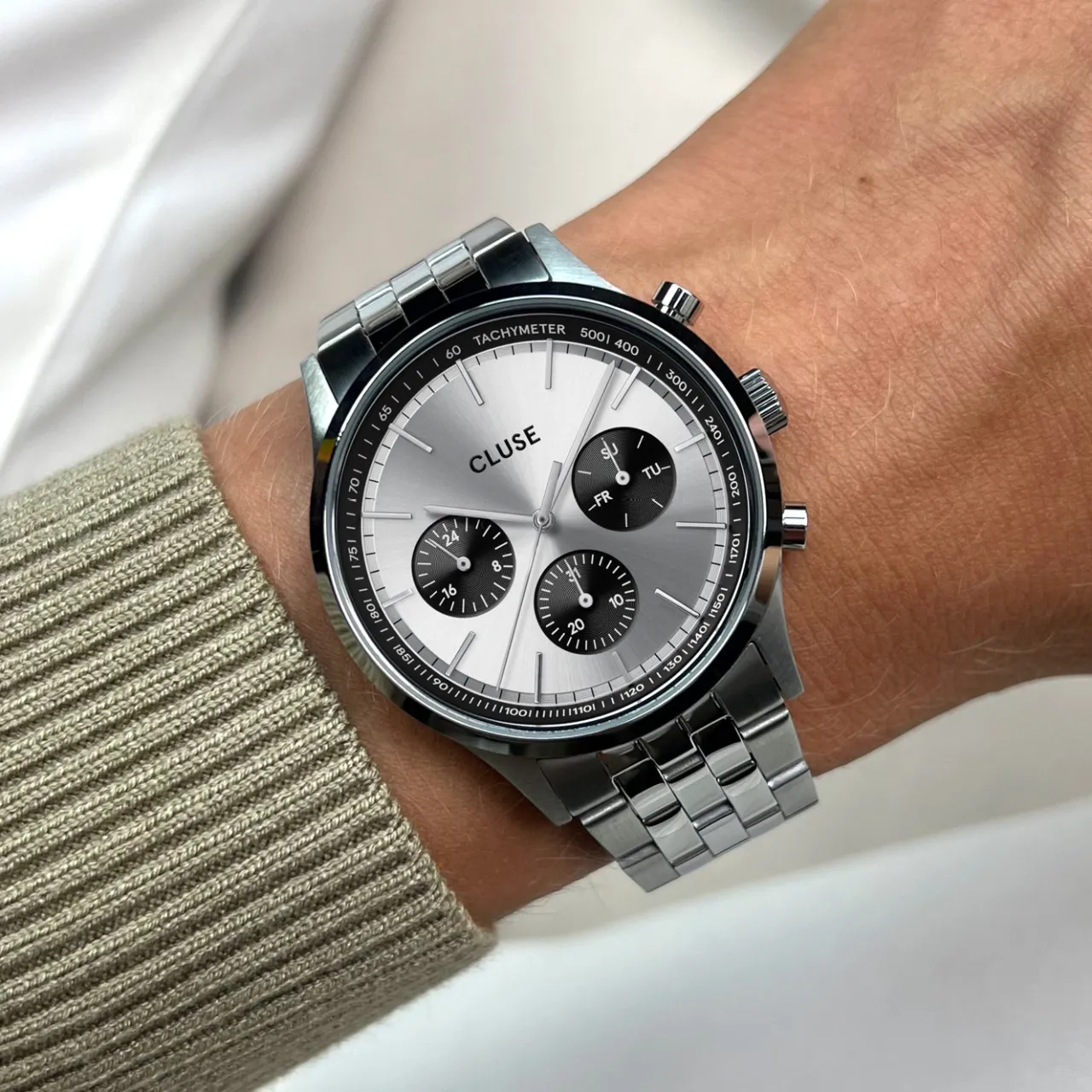 Homme CLUSE Anthéor Multifunction Watch Steel Silver, Silver Colour