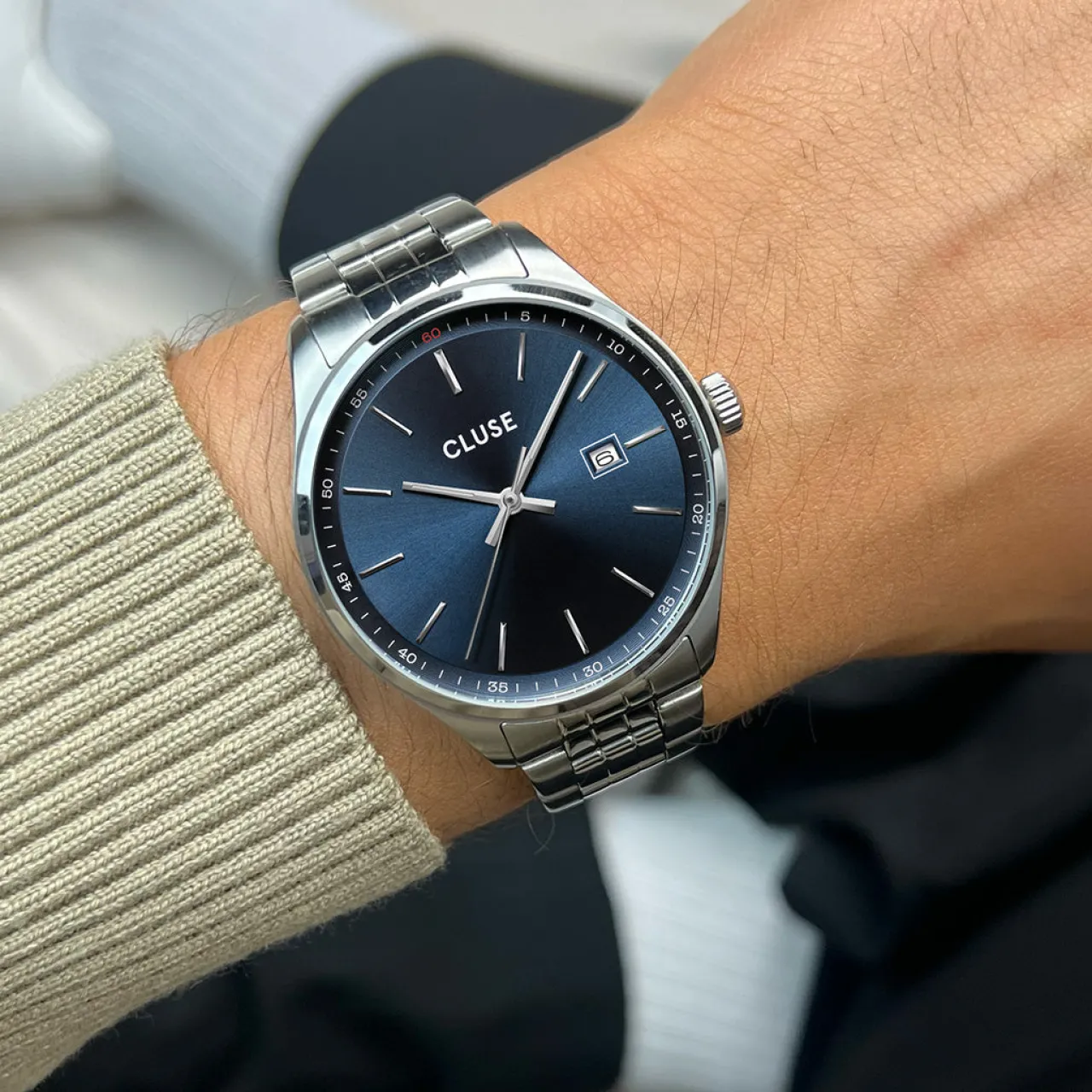 Homme CLUSE Anthéor Watch Steel Blue, Silver Colour