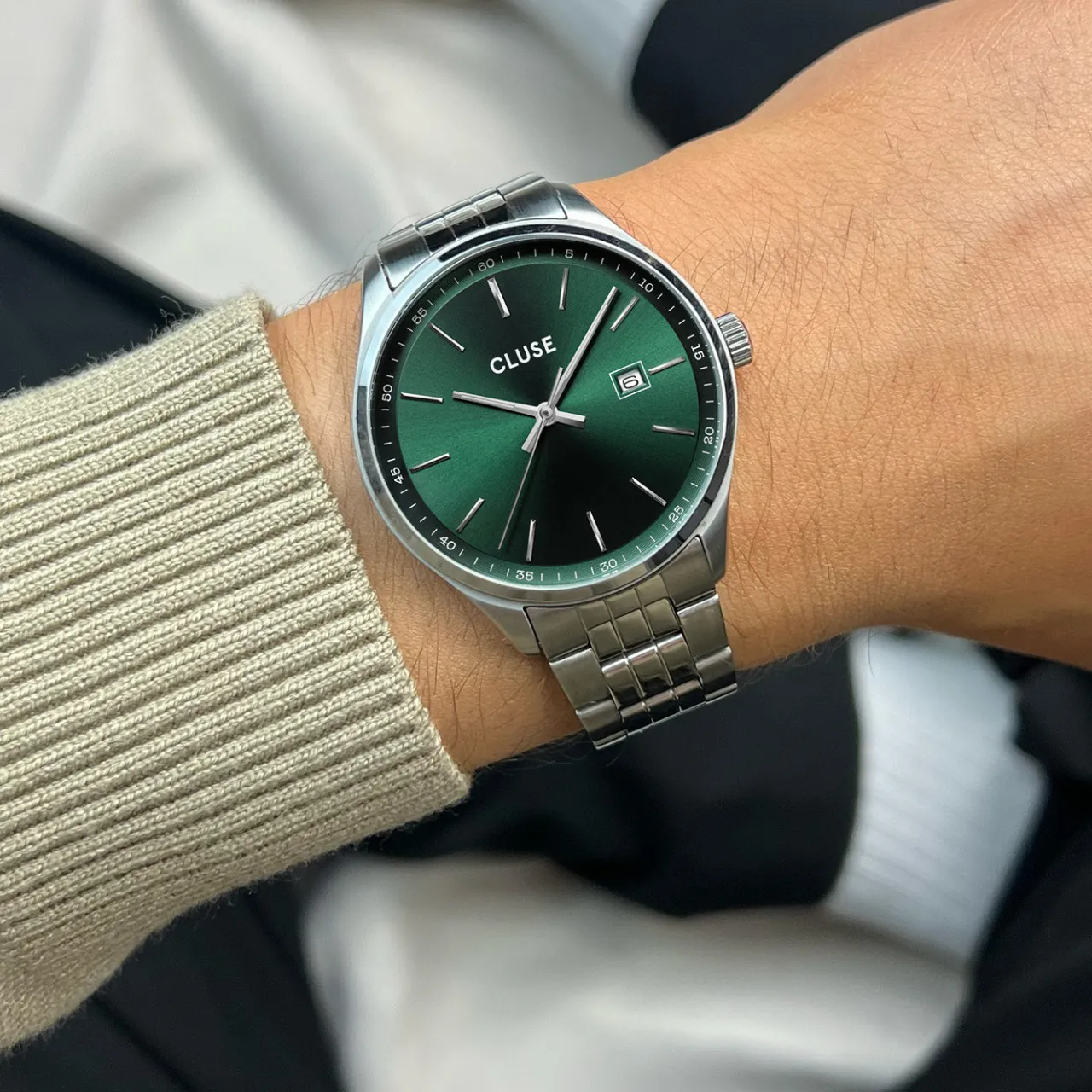 Homme CLUSE Anthéor Watch Steel Green, Silver Colour