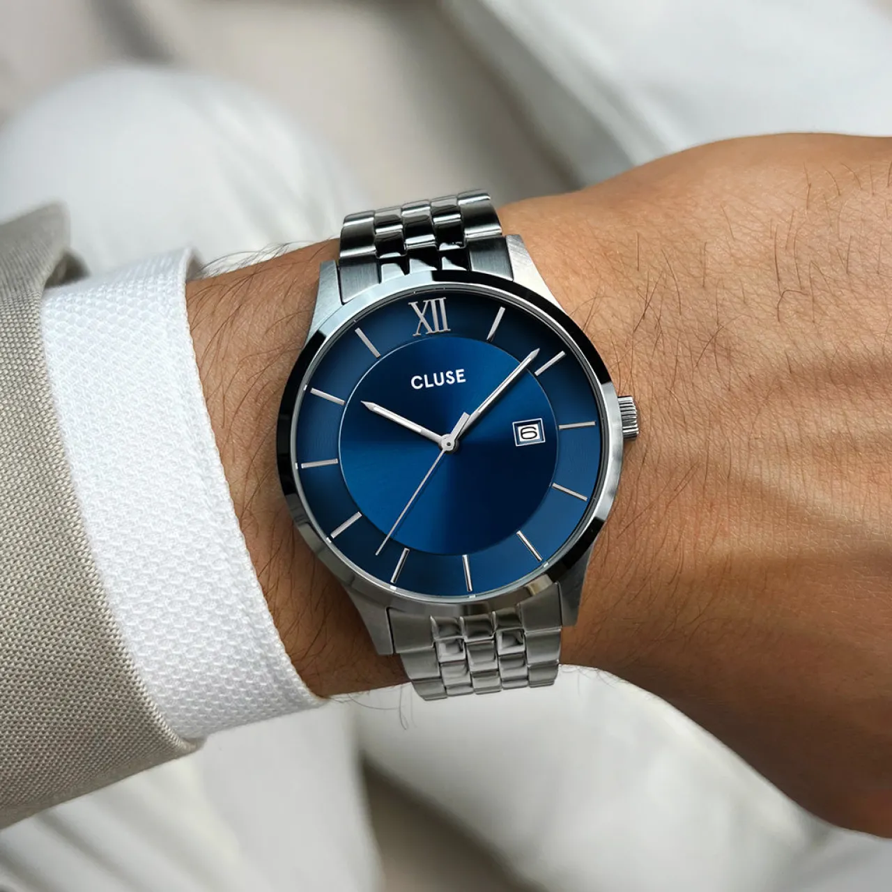 Homme CLUSE Aravis 3-Hand Watch, Blue, Silver Colour