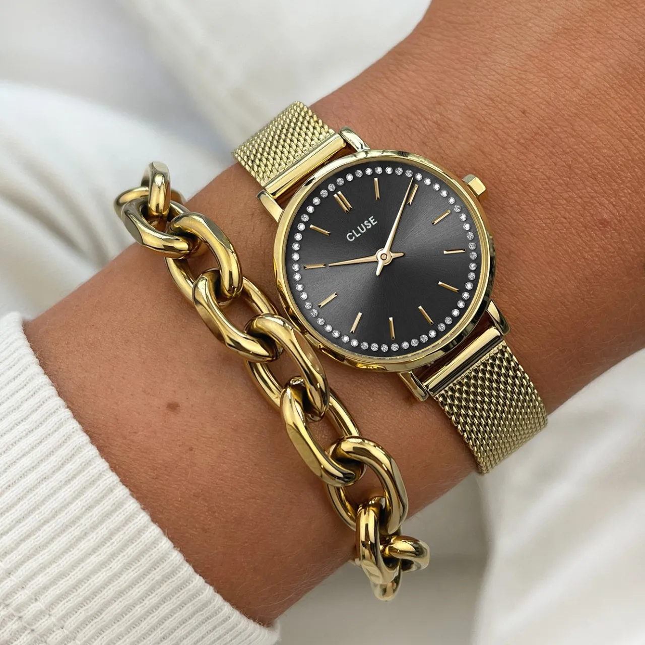 Femme CLUSE Boho Chic Petite Crystals Mesh Grey, Gold Colour