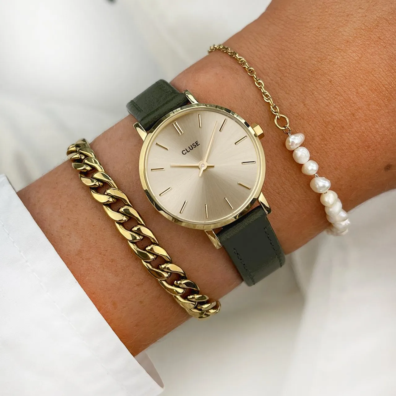 Femme CLUSE Boho Chic Petite Leather Dark Green, Gold Colour