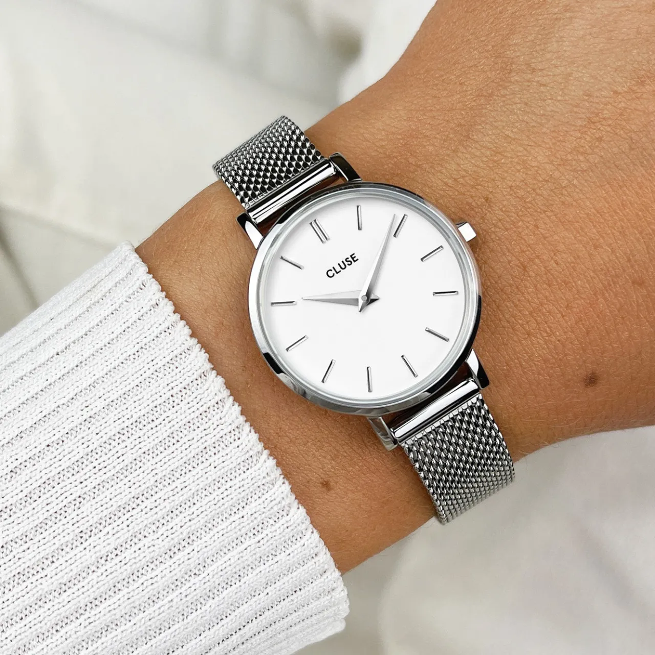 Femme CLUSE Boho Chic Petite Mesh White, Silver Colour