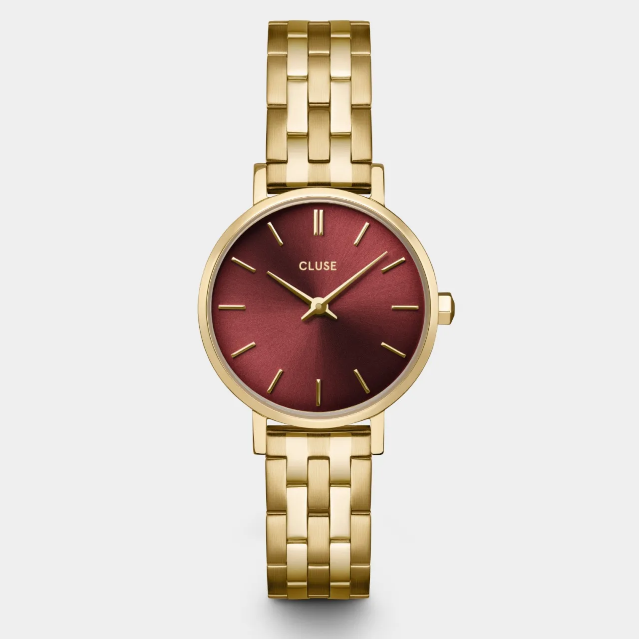 Femme CLUSE Boho Chic Petite Steel Watch, Dark Cherry, Gold Colour