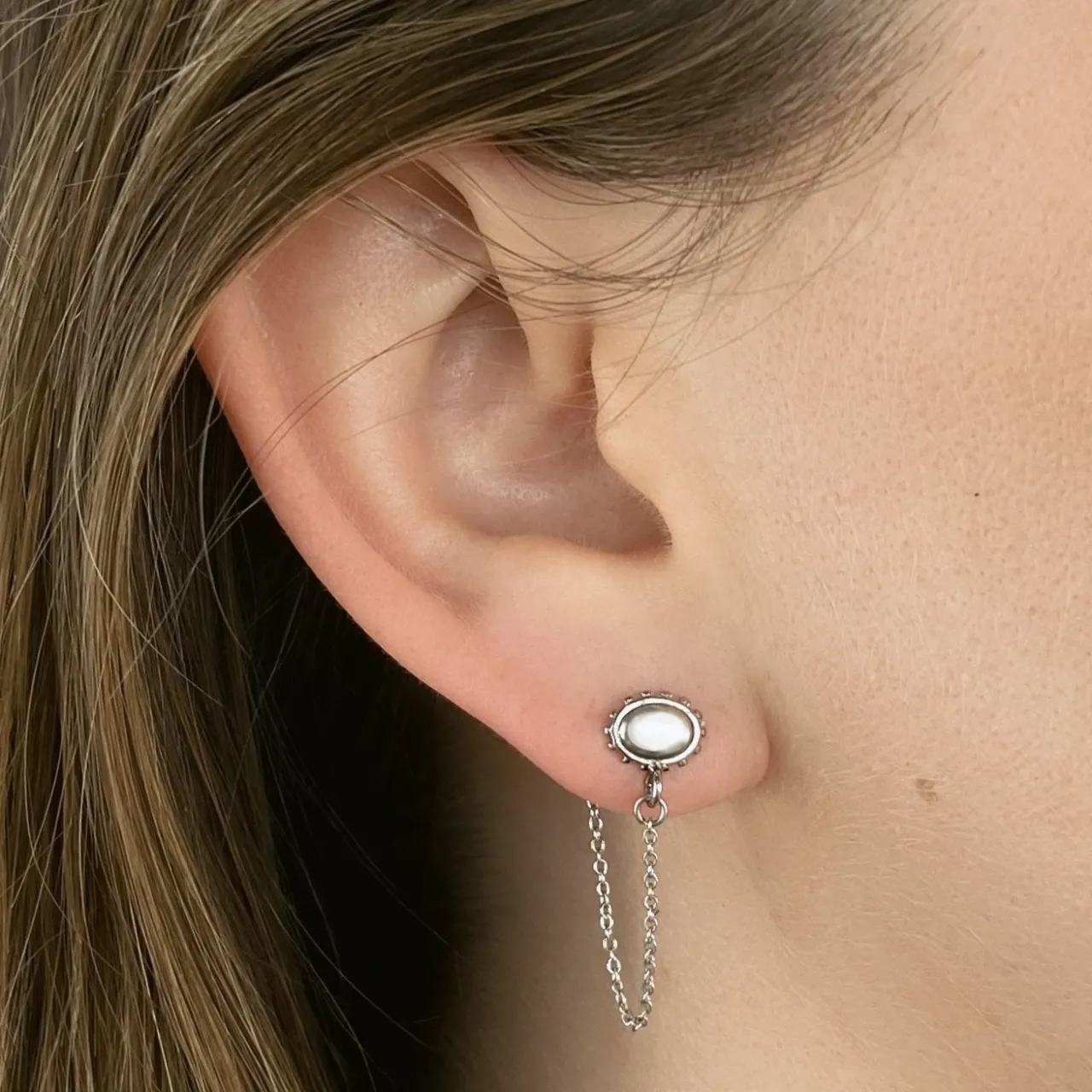 CLUSE Essentielle Chain Stud Earrings, Silver Colour