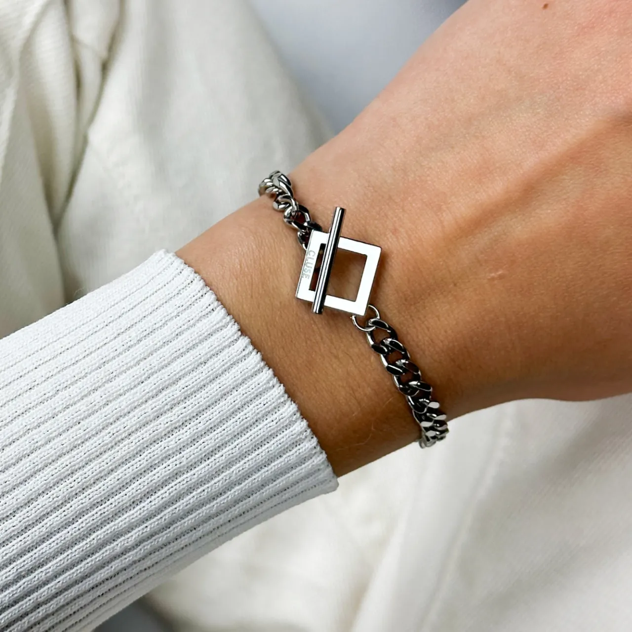 CLUSE Essentielle Denim Chain Bracelet, Silver Colour