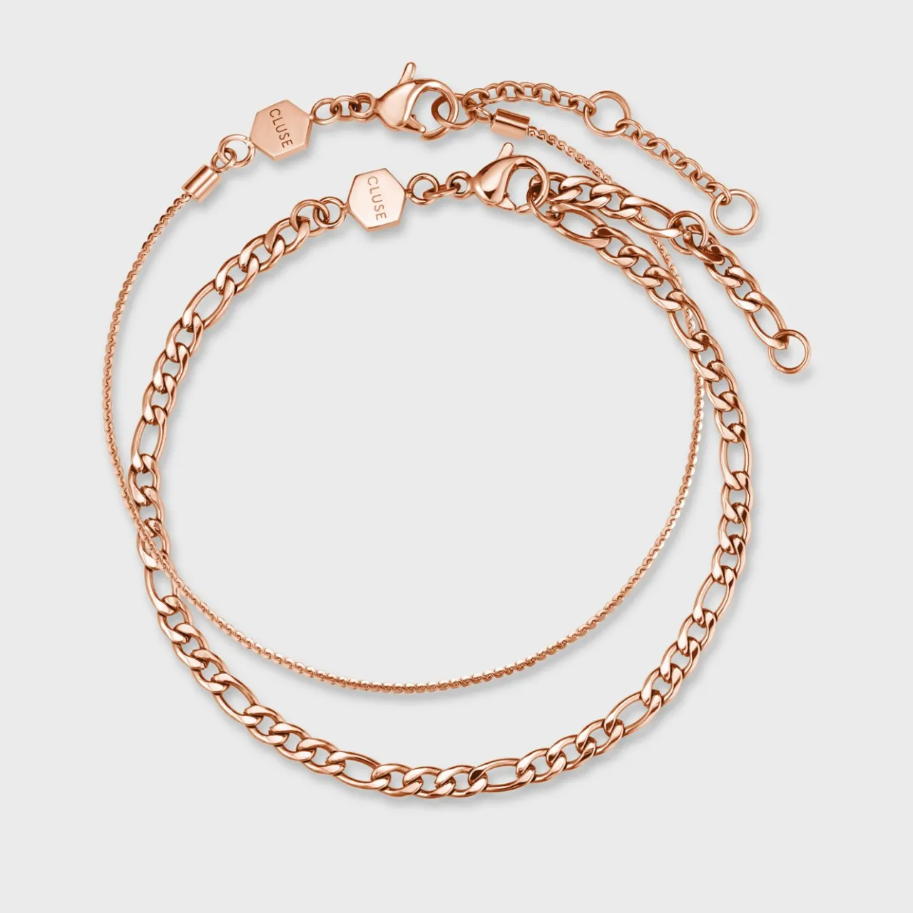 CLUSE Essentielle Figaro Chain Bracelet Set, Rose Gold Colour