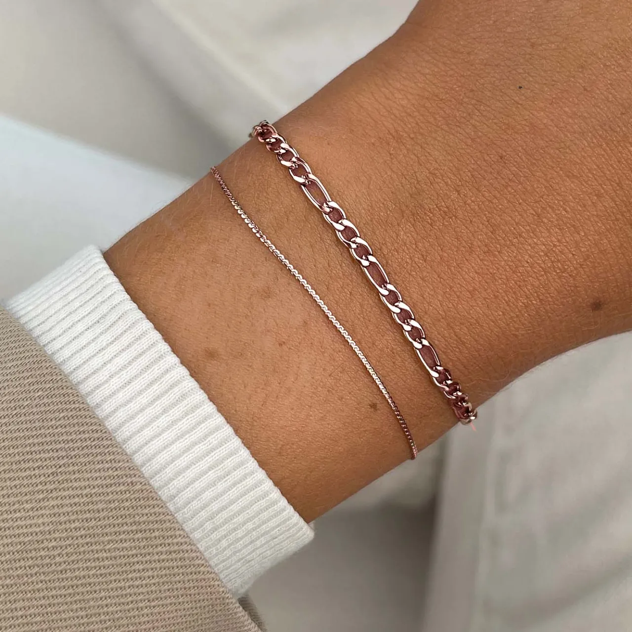 CLUSE Essentielle Figaro Chain Bracelet Set, Rose Gold Colour