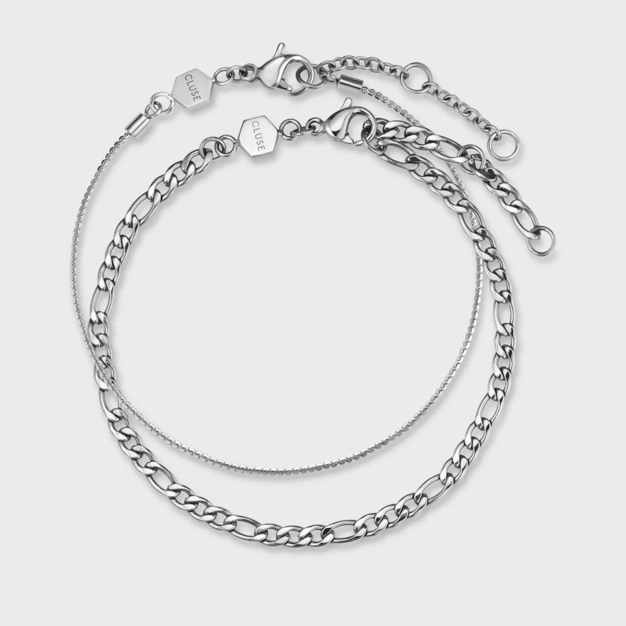 CLUSE Essentielle Figaro Chain Bracelet Set, Silver Colour