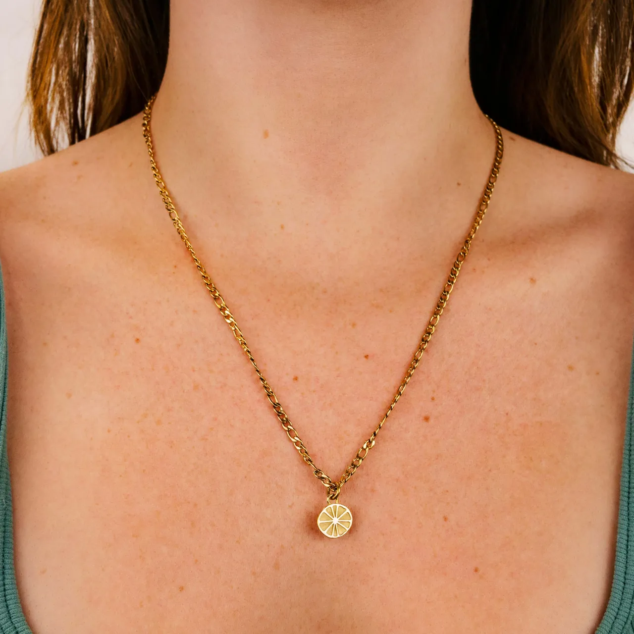 CLUSE Essentielle Figaro Chain Citrus Charm Necklace, Gold Colour