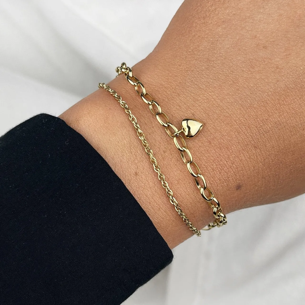 CLUSE Essentielle Heart Charm Double Chain Bracelet, Gold Colour