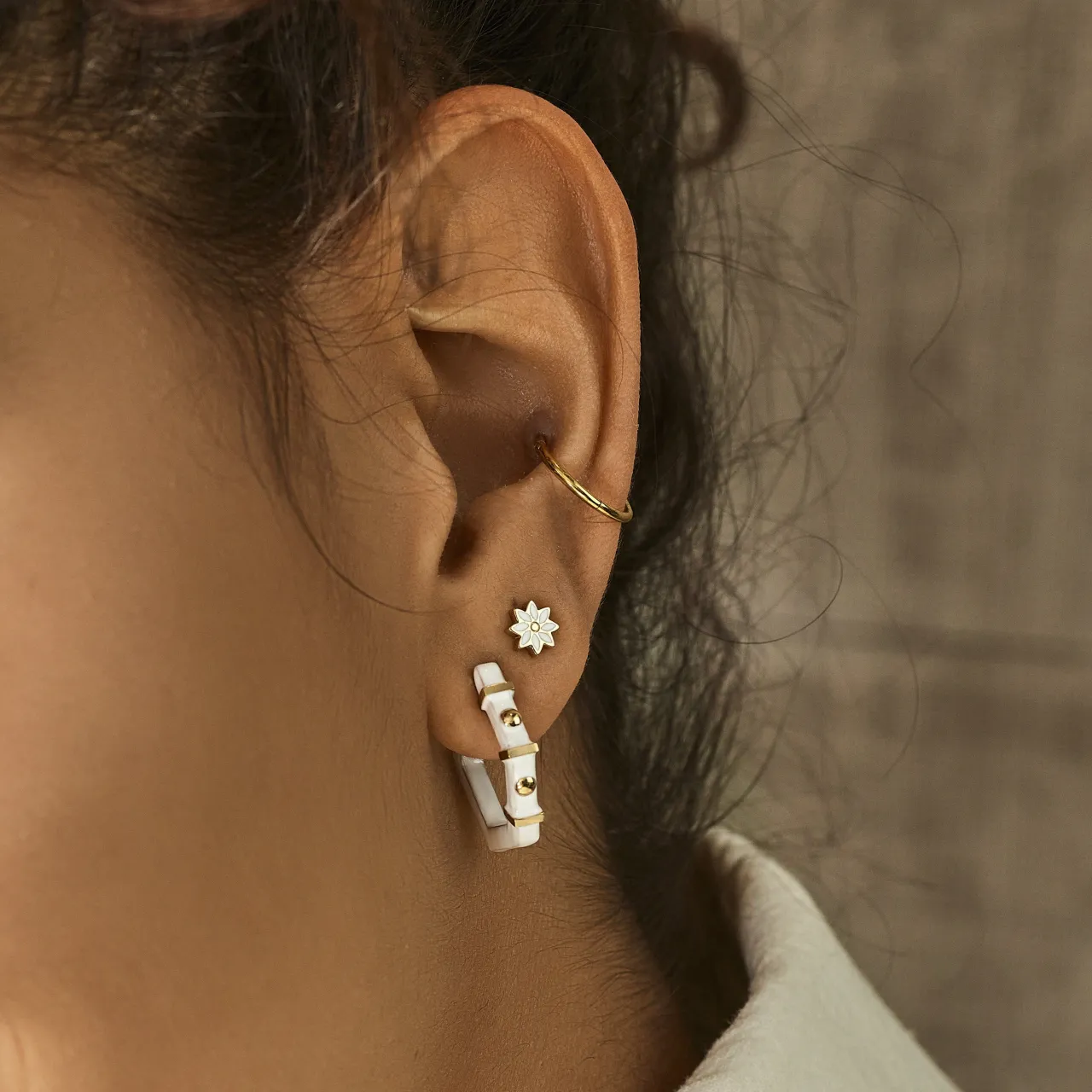 CLUSE Essentielle Hexagon Hoop Earrings White Gold Colour