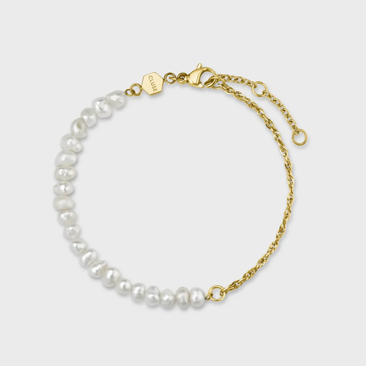CLUSE Essentielle Mixed Chain Pearl Bracelet, Gold Colour
