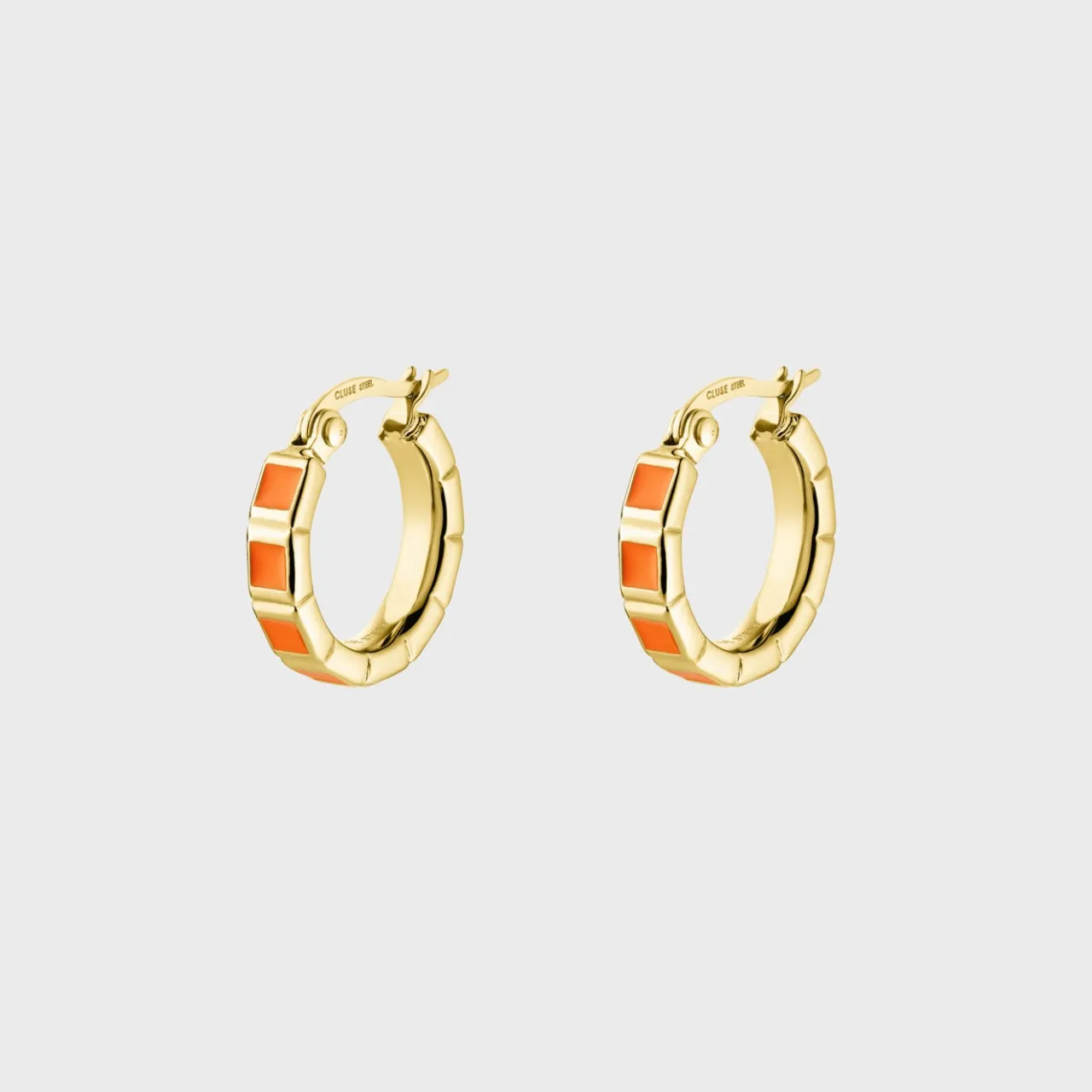 CLUSE Essentielle Orange Block Hoop Earrings, Gold Colour