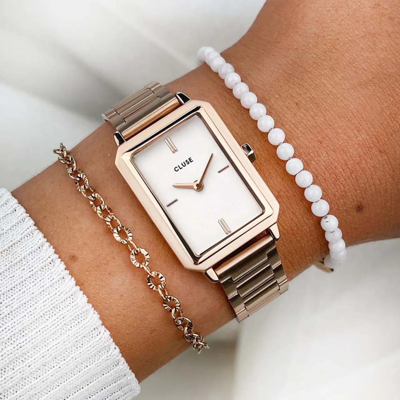 Femme CLUSE Fluette Steel White Rose Gold Colour