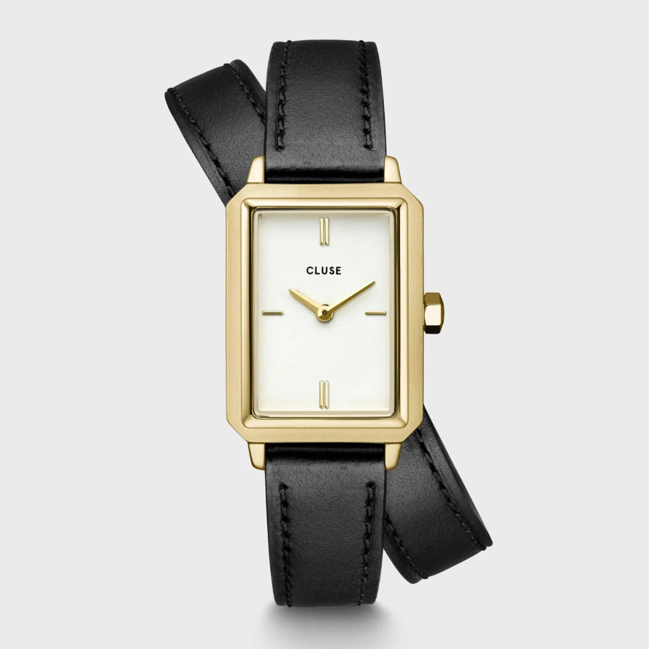 Femme CLUSE Fluette Watch Double Leather Black, Gold Colour