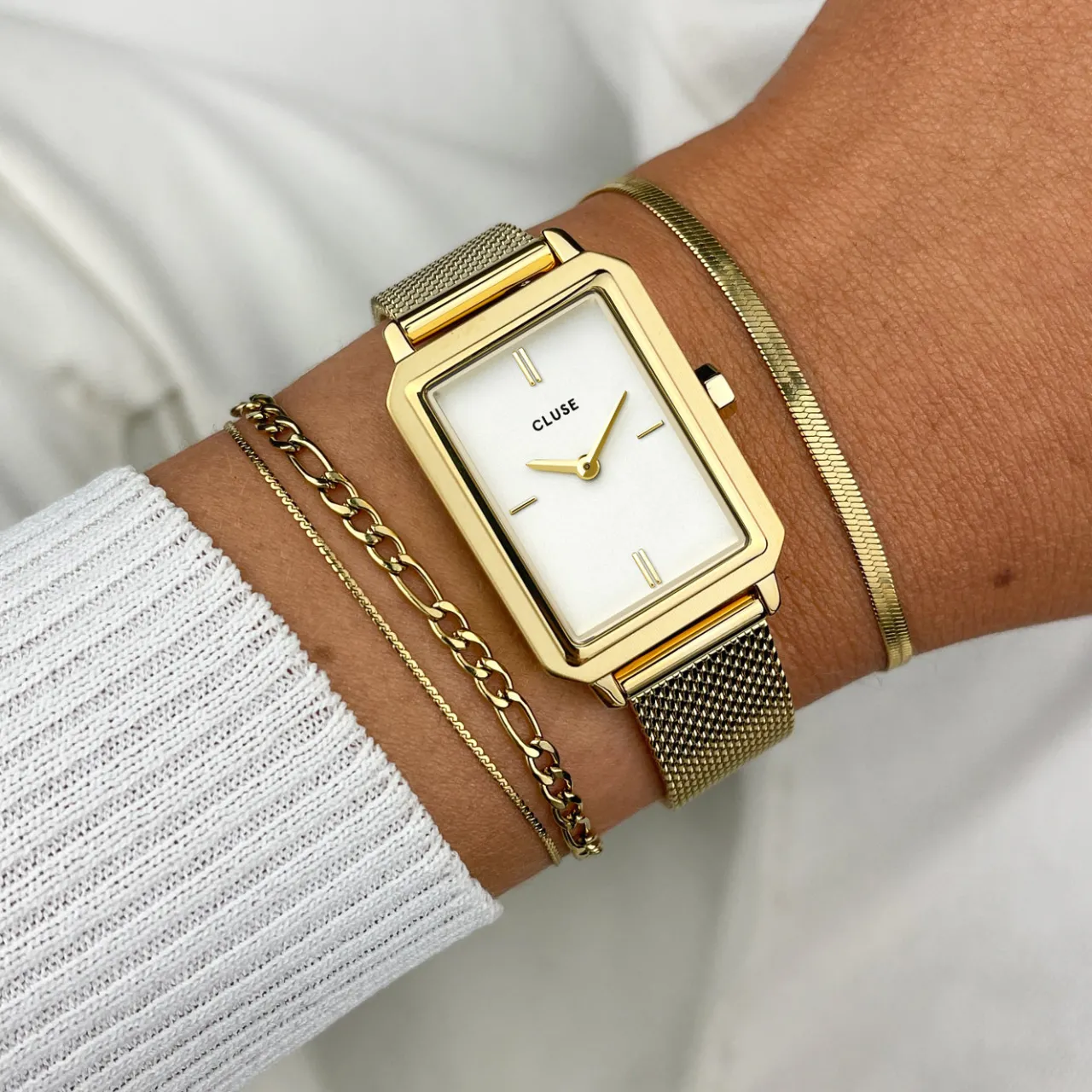 Femme CLUSE Fluette Watch Mesh White, Gold Colour