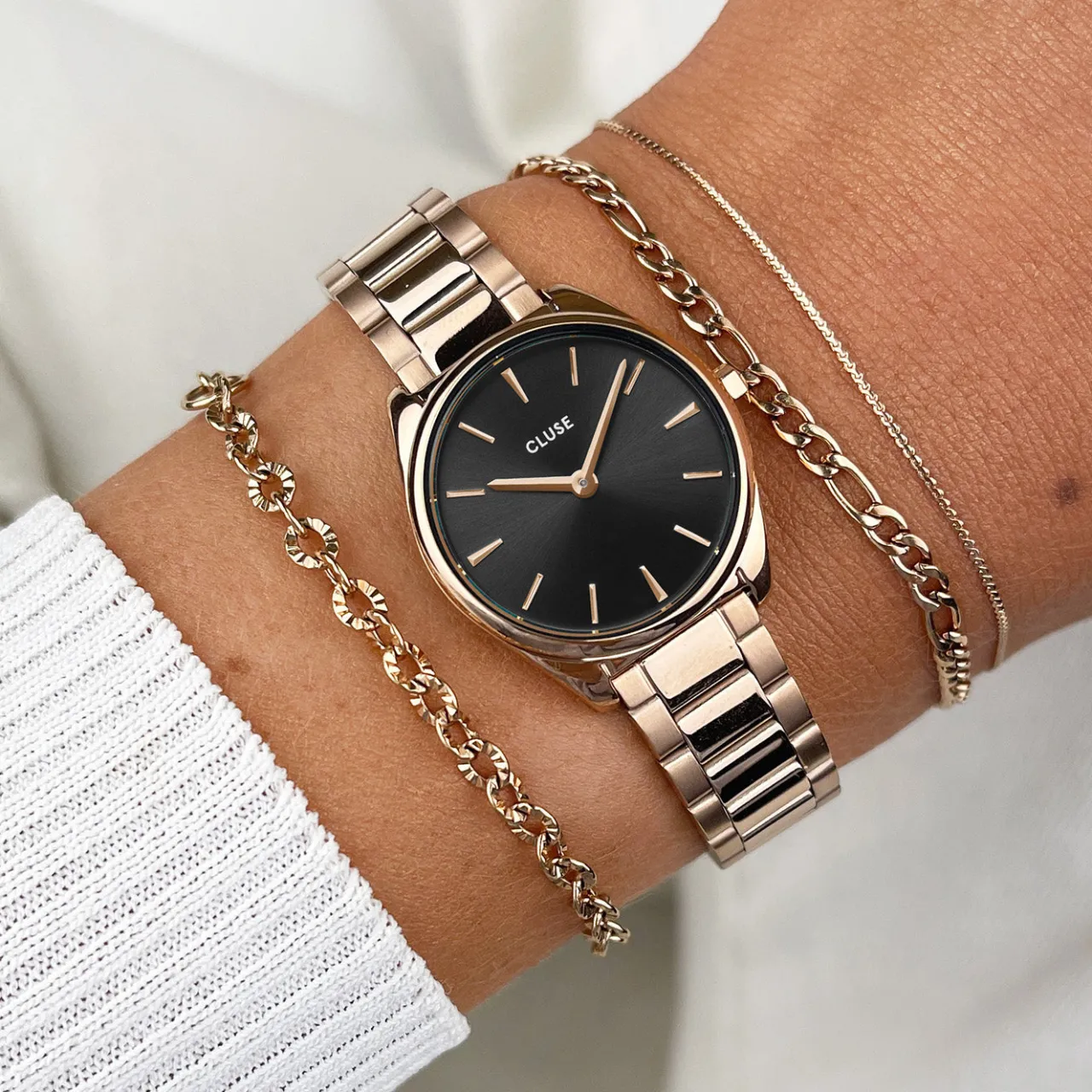 Femme CLUSE Féroce Mini Steel, Black, Rose Gold Colour