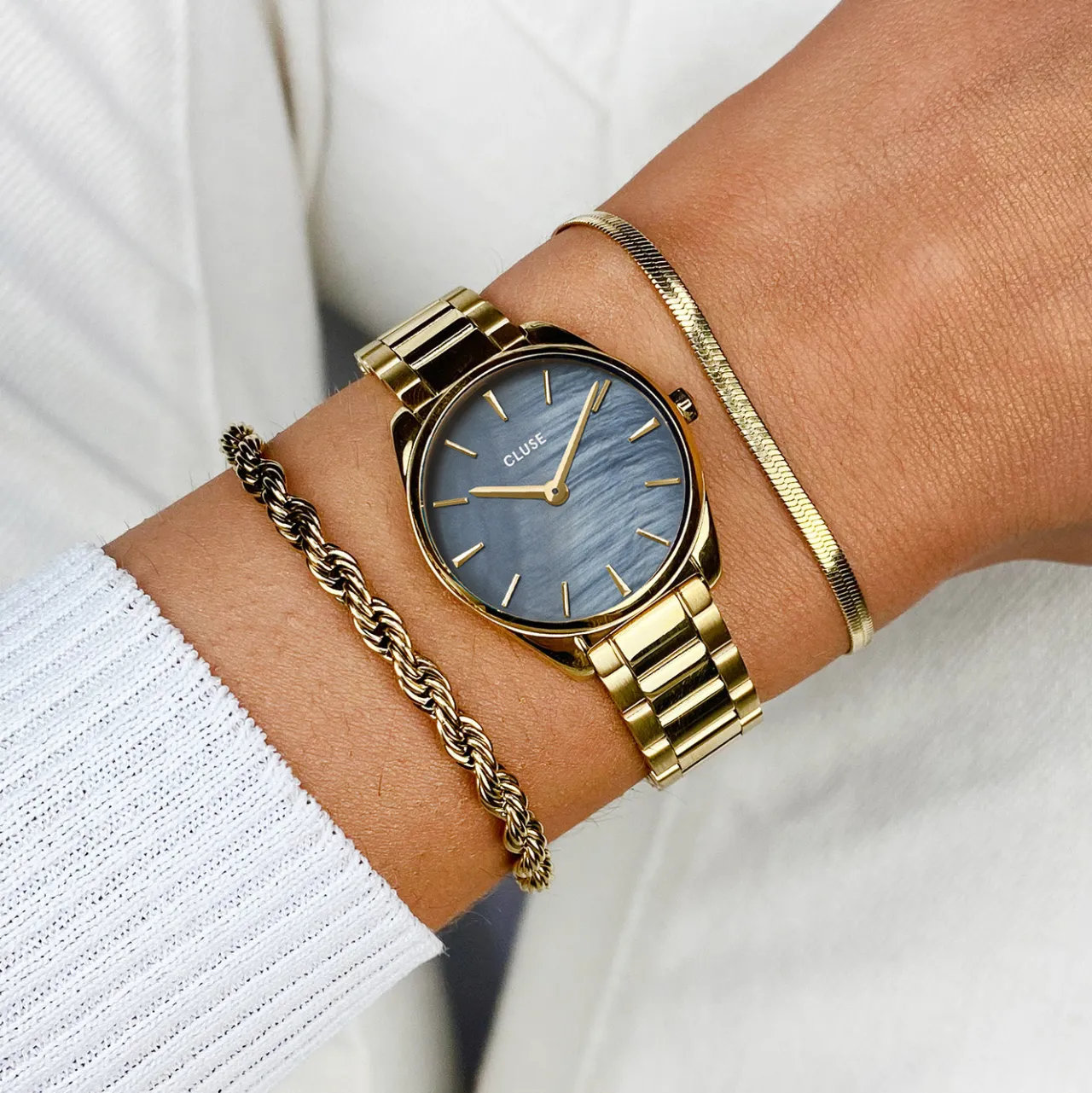 Femme CLUSE Féroce Mini Watch Steel, Blue Pearl, Gold Colour