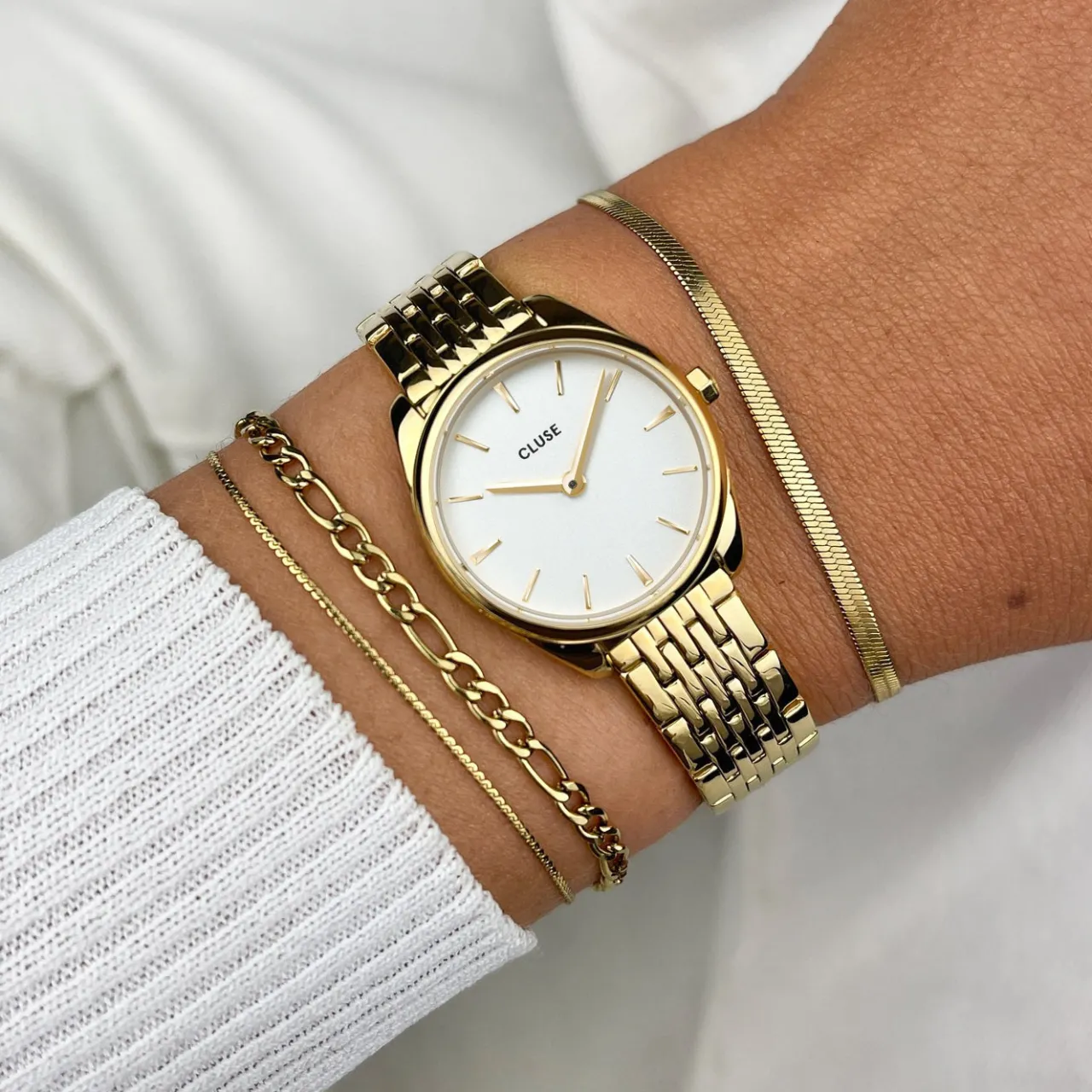 Femme CLUSE Féroce Mini Watch Steel White, Gold Colour