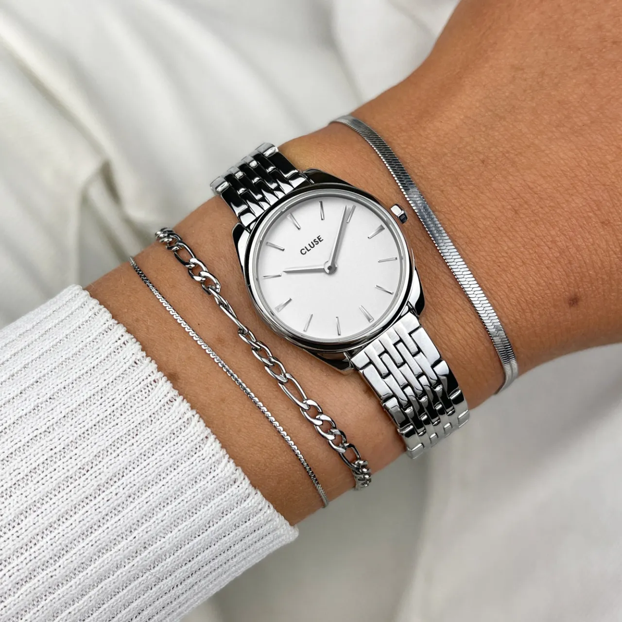 Femme CLUSE Féroce Mini Watch Steel White, Silver Colour