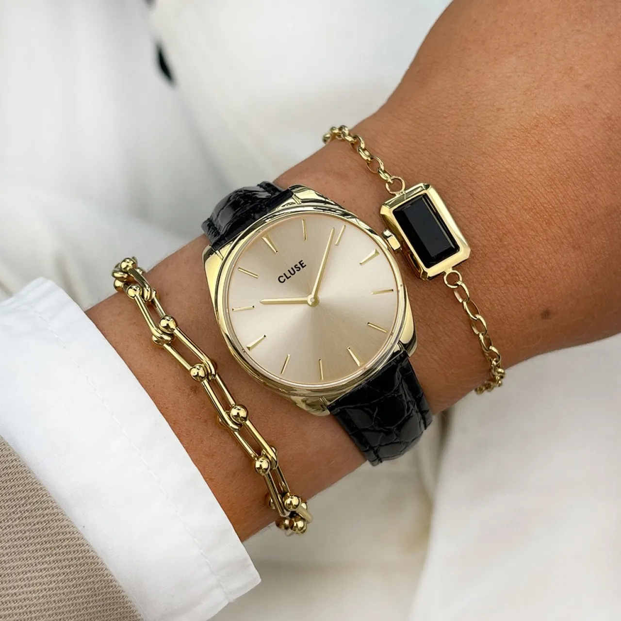 Femme CLUSE Féroce Petite Leather Black Alligator, Gold Colour