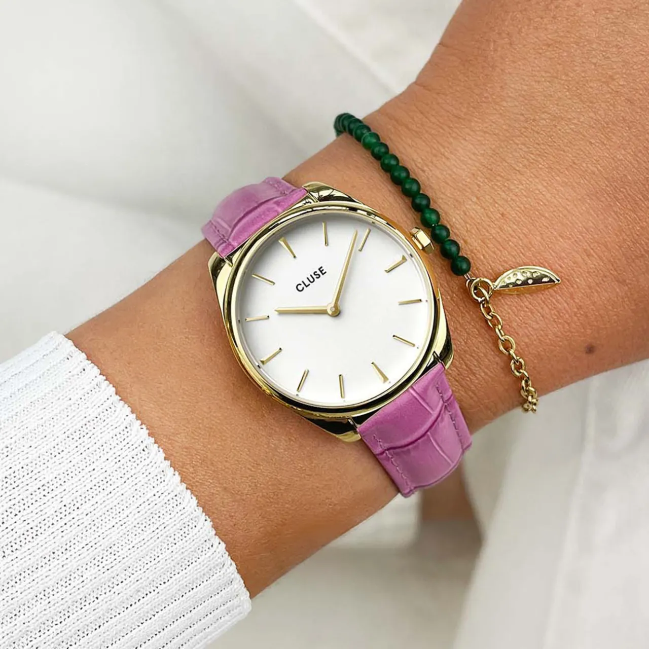 Femme CLUSE Féroce Petite Leather Croco Pink, Gold Colour