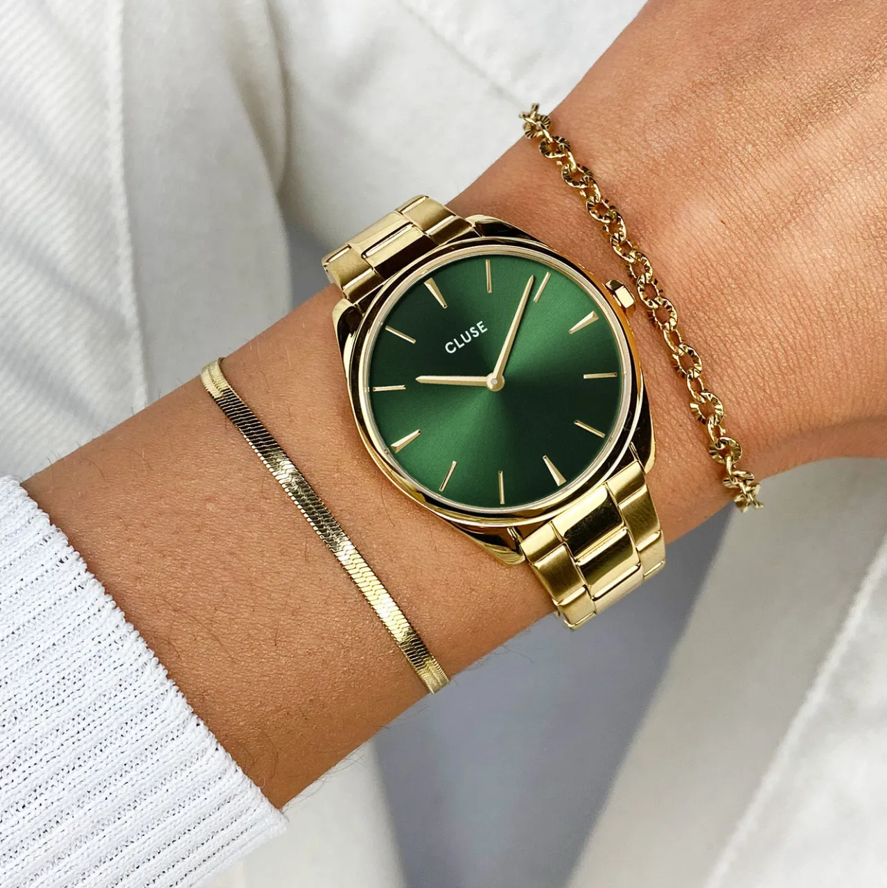 Femme CLUSE Féroce Petite Watch Steel Green, Gold Colour