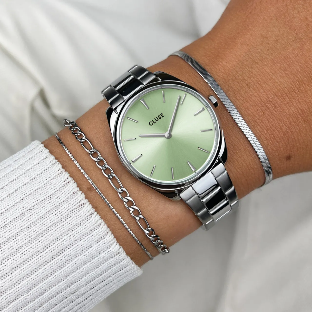 Femme CLUSE Féroce Petite Watch Steel Green, Silver Colour