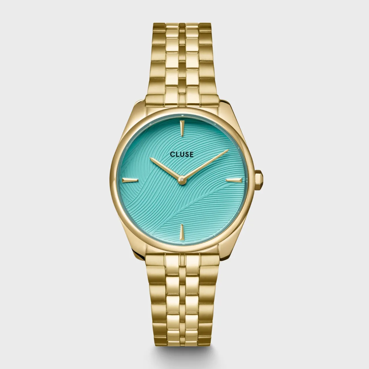 Femme CLUSE Féroce Petite Watch Steel, Leaf Texture Pool Blue, Gold Colour