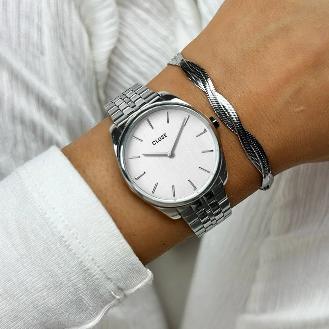 Femme CLUSE Féroce Petite Watch Steel, Silver Linen, Silver Colour