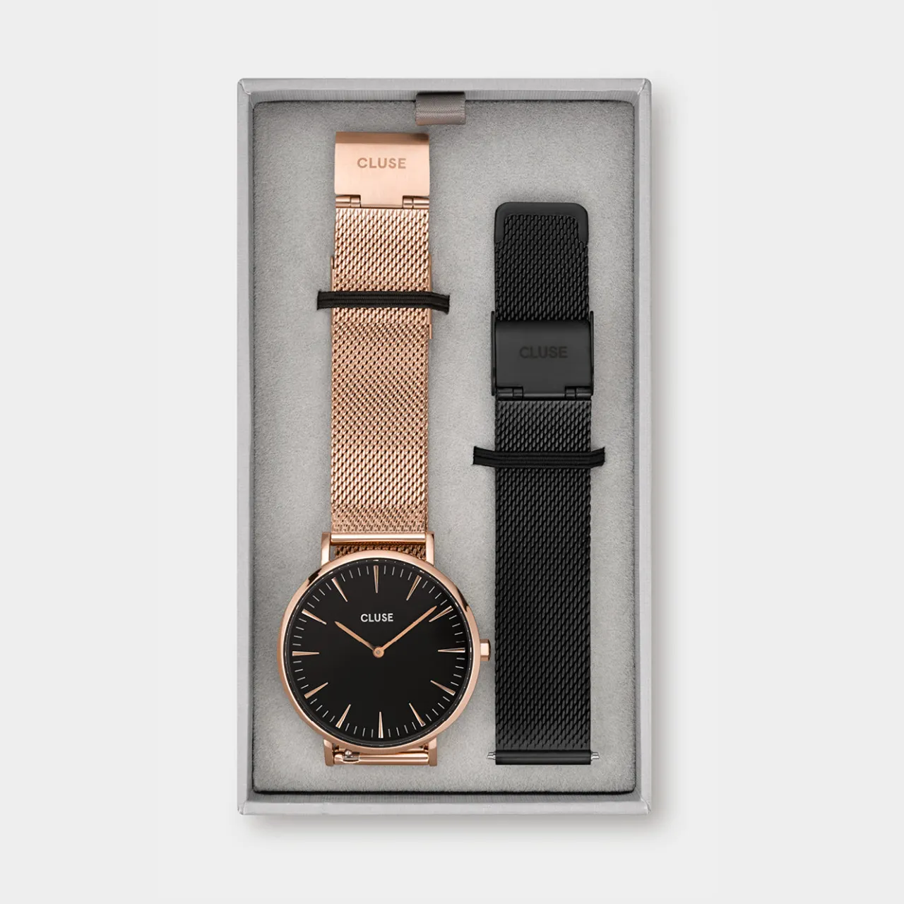 Femme CLUSE Gift Box Boho Chic Mesh Watch and Strap Rose Gold Colour
