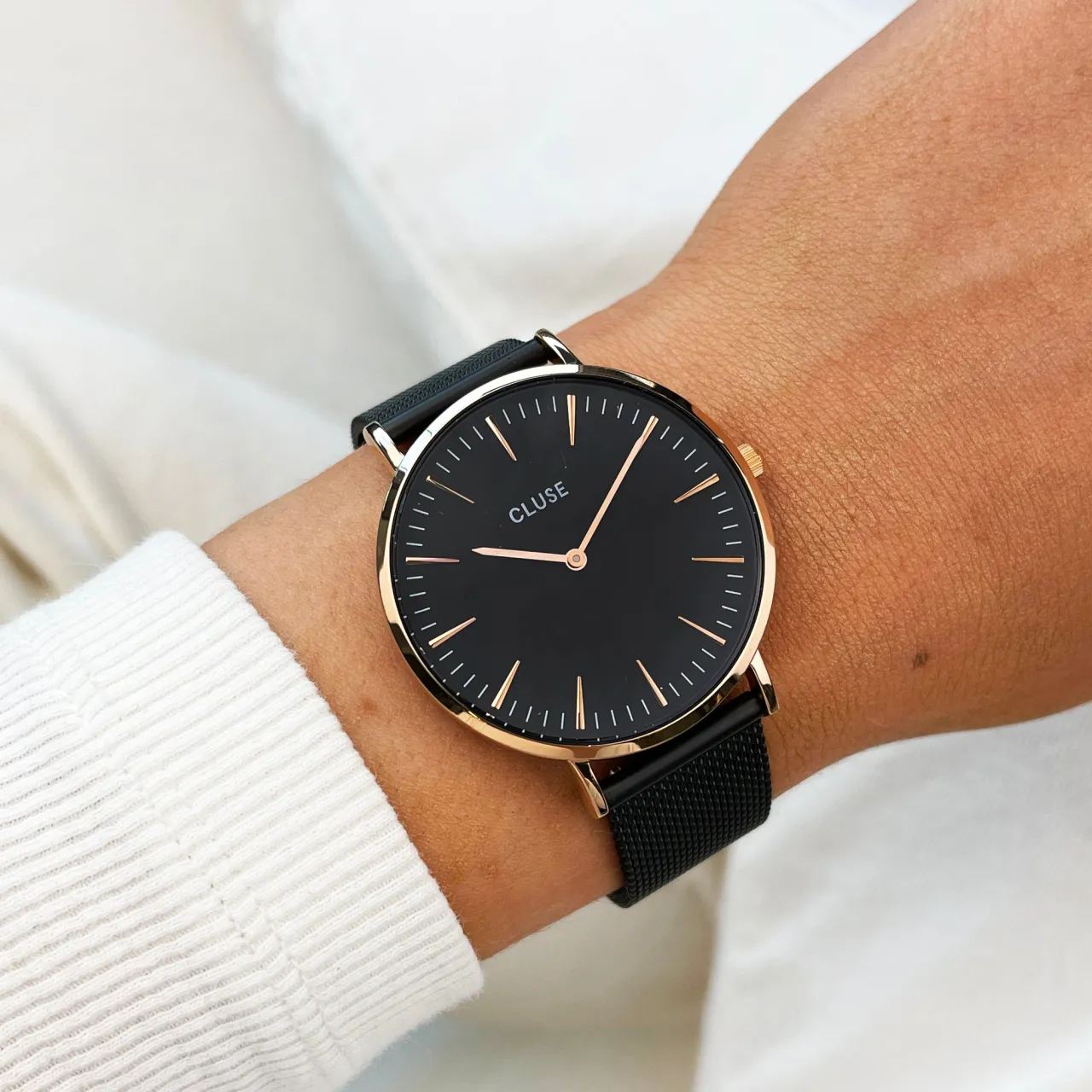 Femme CLUSE Gift Box Boho Chic Mesh Watch and Strap Rose Gold Colour