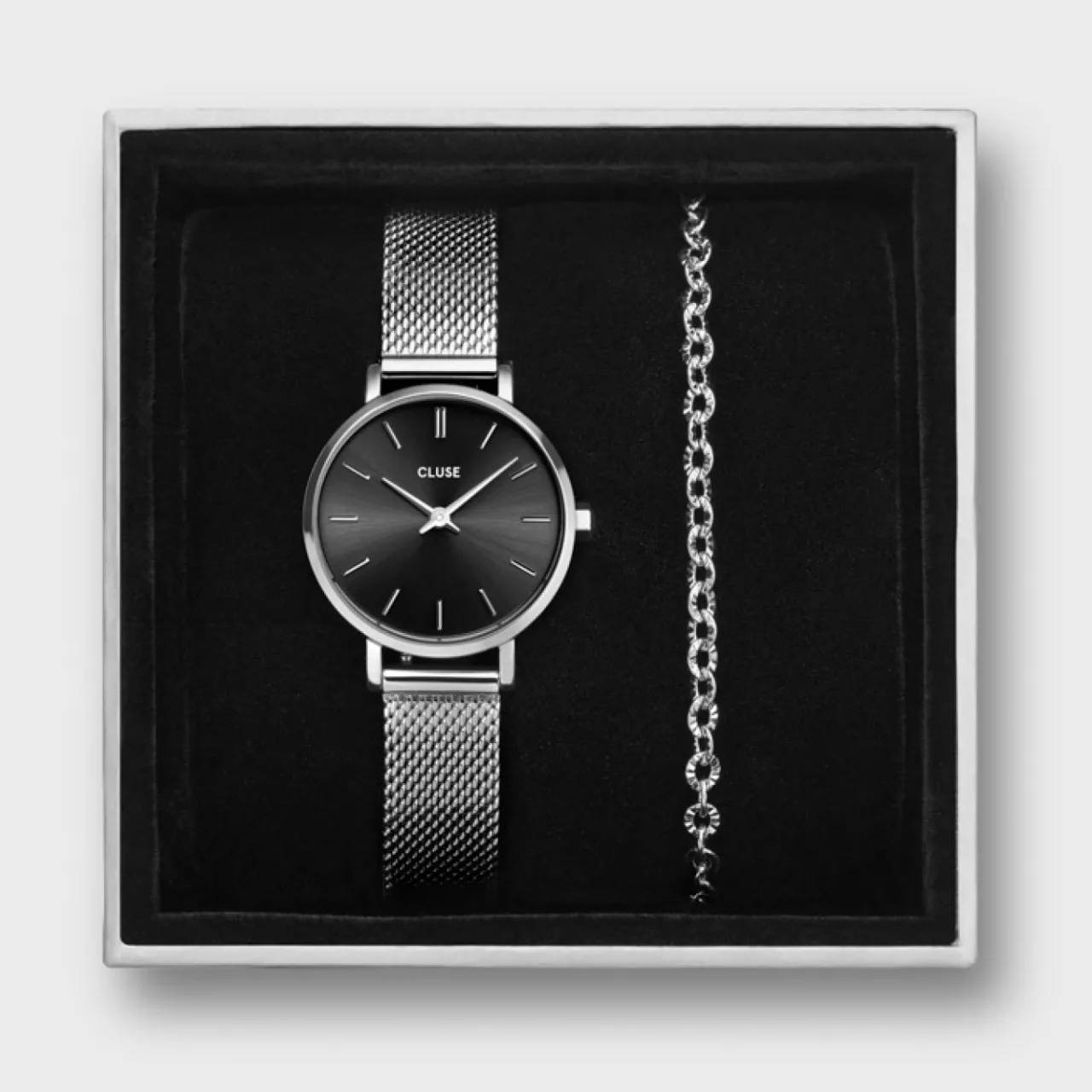 Femme CLUSE Gift Box Boho Chic Petite Mesh and Bracelet Silver Colour