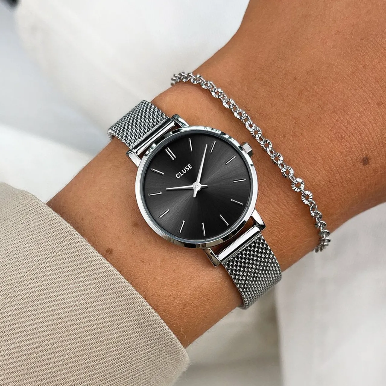 Femme CLUSE Gift Box Boho Chic Petite Mesh and Bracelet Silver Colour