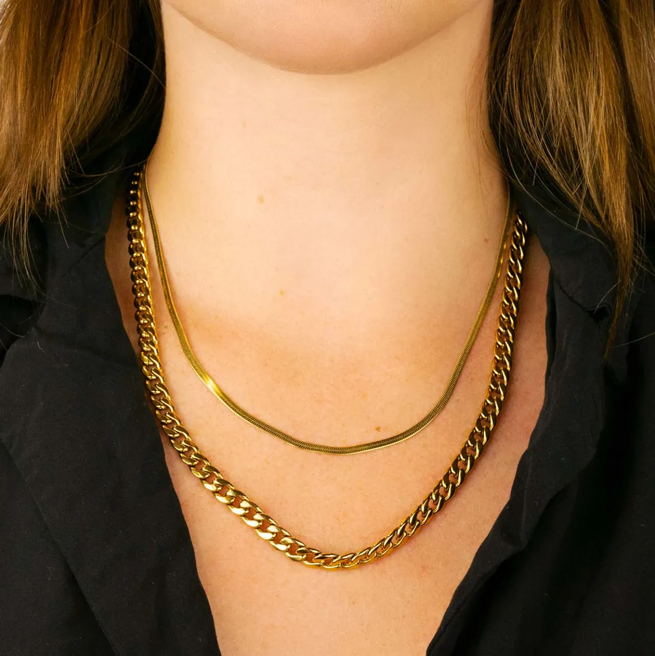 CLUSE Gift Box Essentielle Snake and Flat Curb Necklaces, Gold Colour