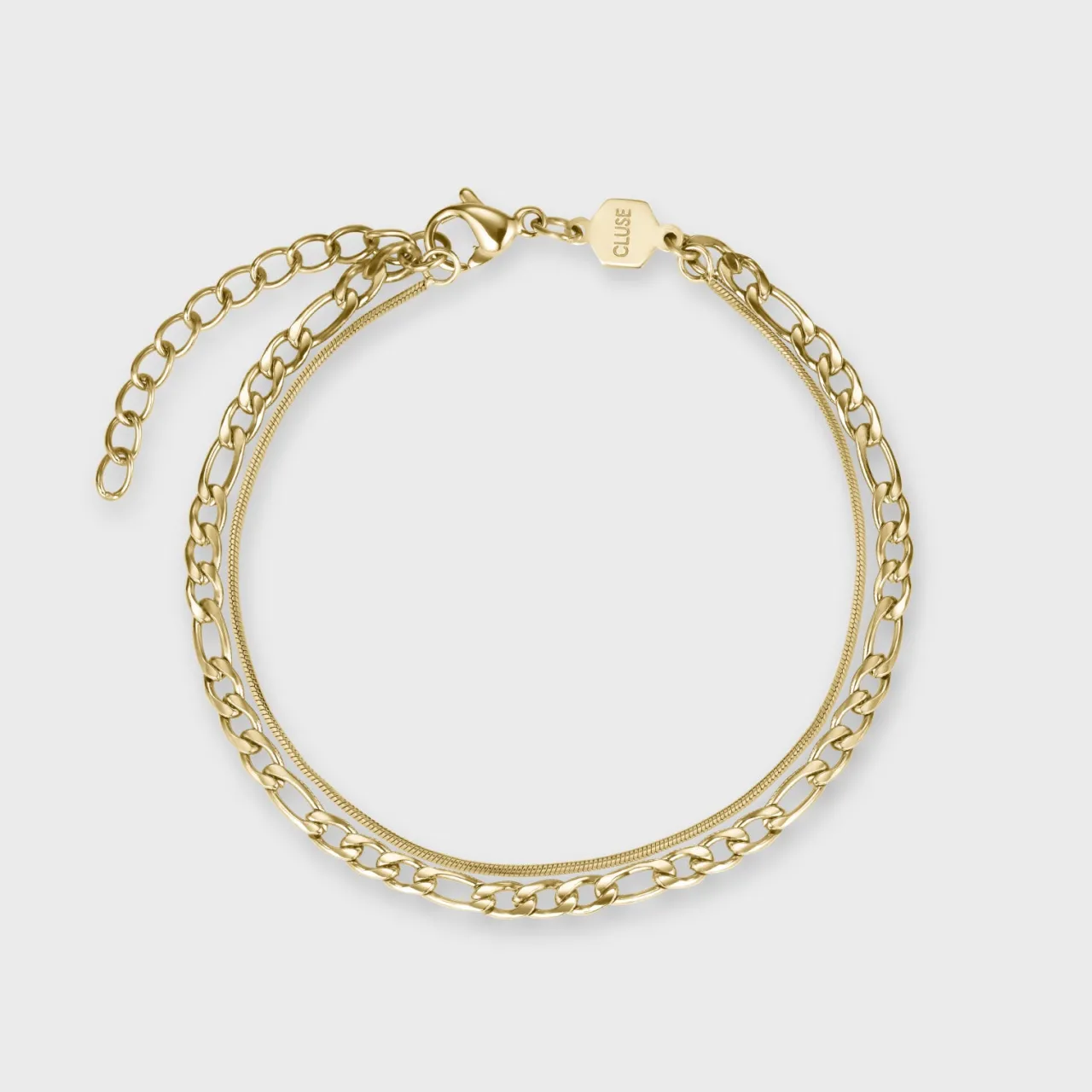 Femme CLUSE Gift Box Fluette Mesh White Watch and Double Chain Bracelet, Gold Colour