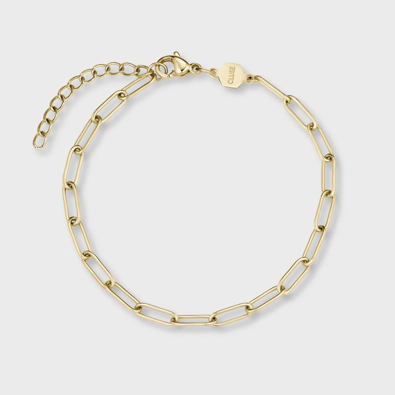 Femme CLUSE Gift Box La Tétragone Black Steel Watch & Paperclip Chain Bracelet, Gold Colour