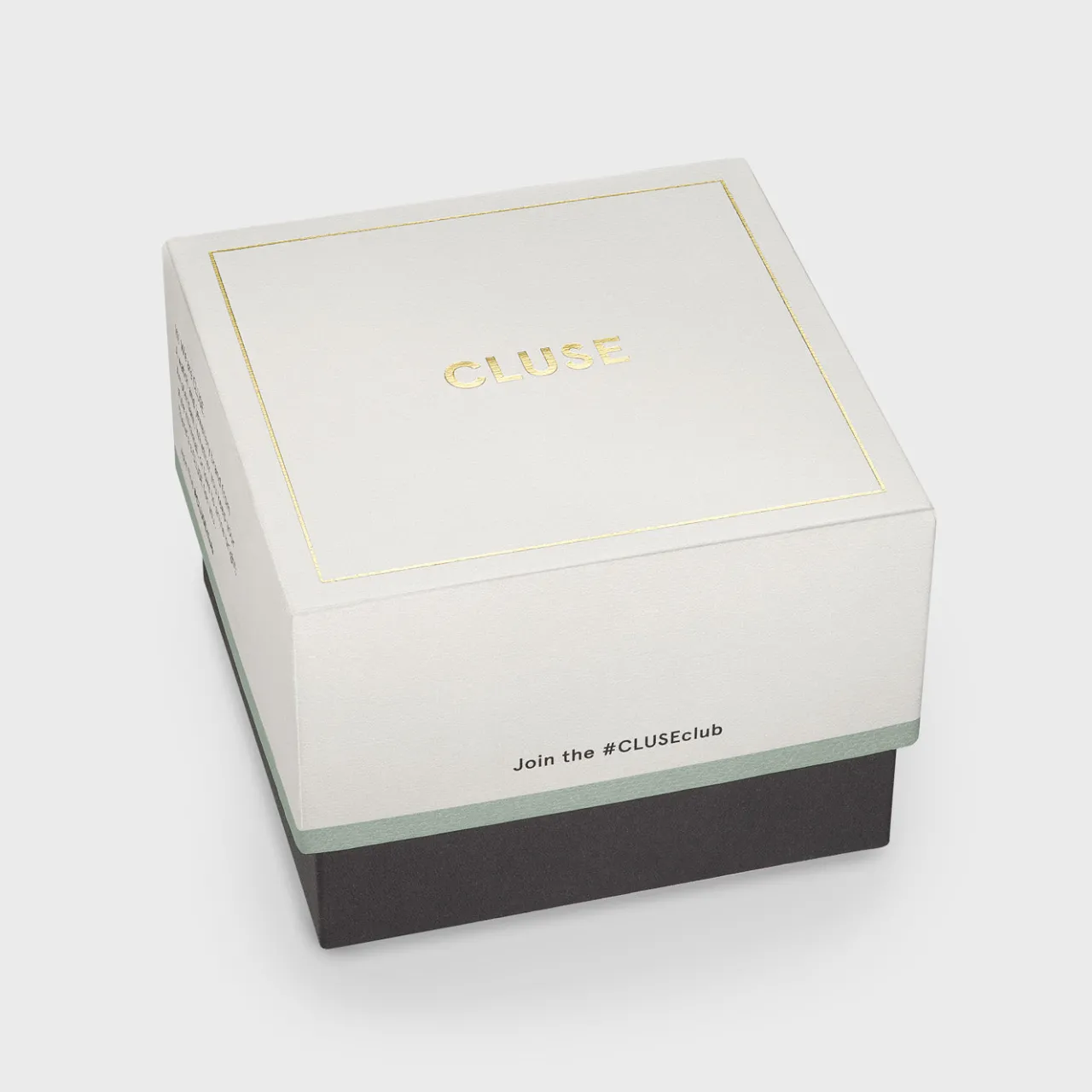 Femme CLUSE Gift Box La Tétragone Black Steel Watch & Paperclip Chain Bracelet, Gold Colour