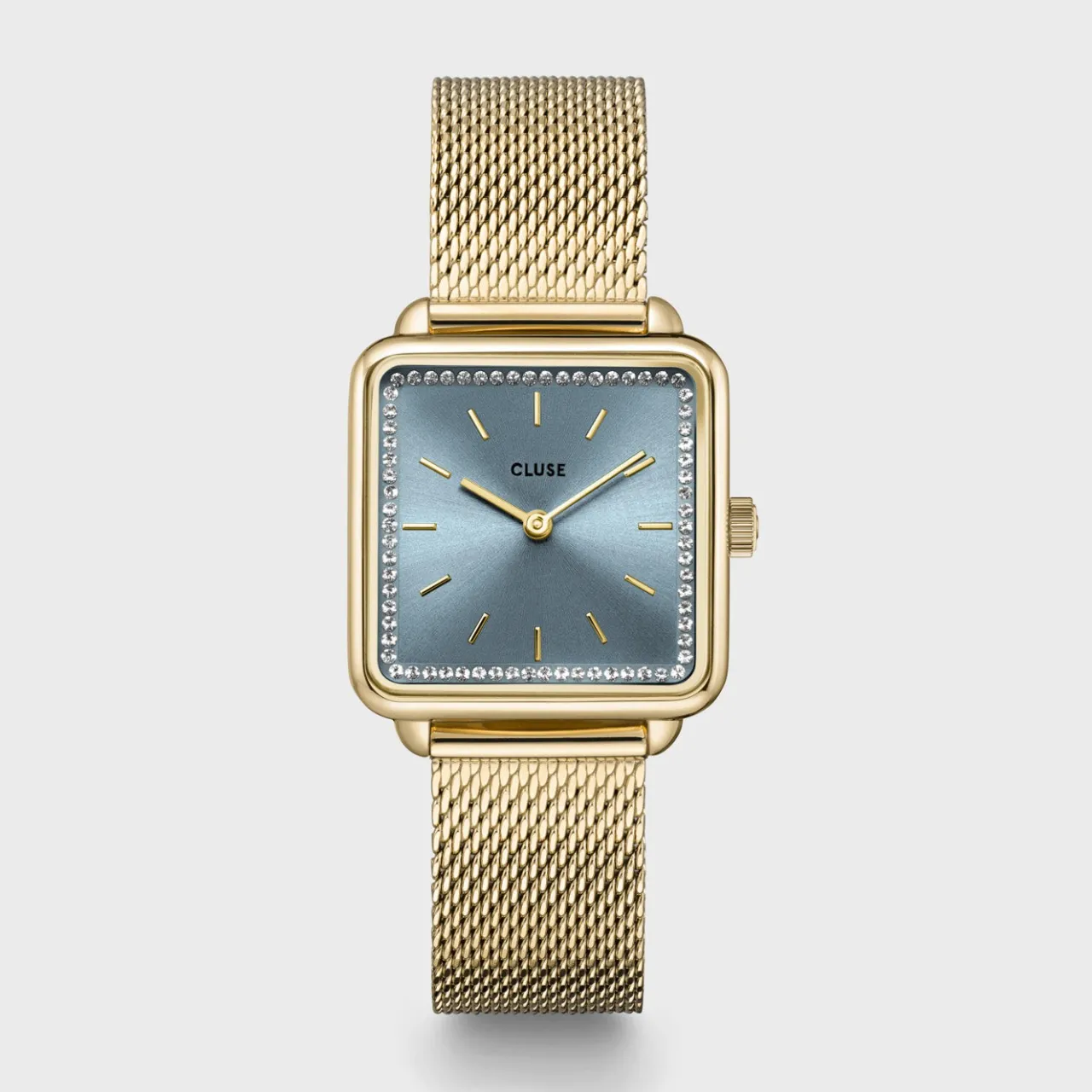 Femme CLUSE Gift Box La Tétragone Mesh Watch & Chain Bracelet, Gold Colour
