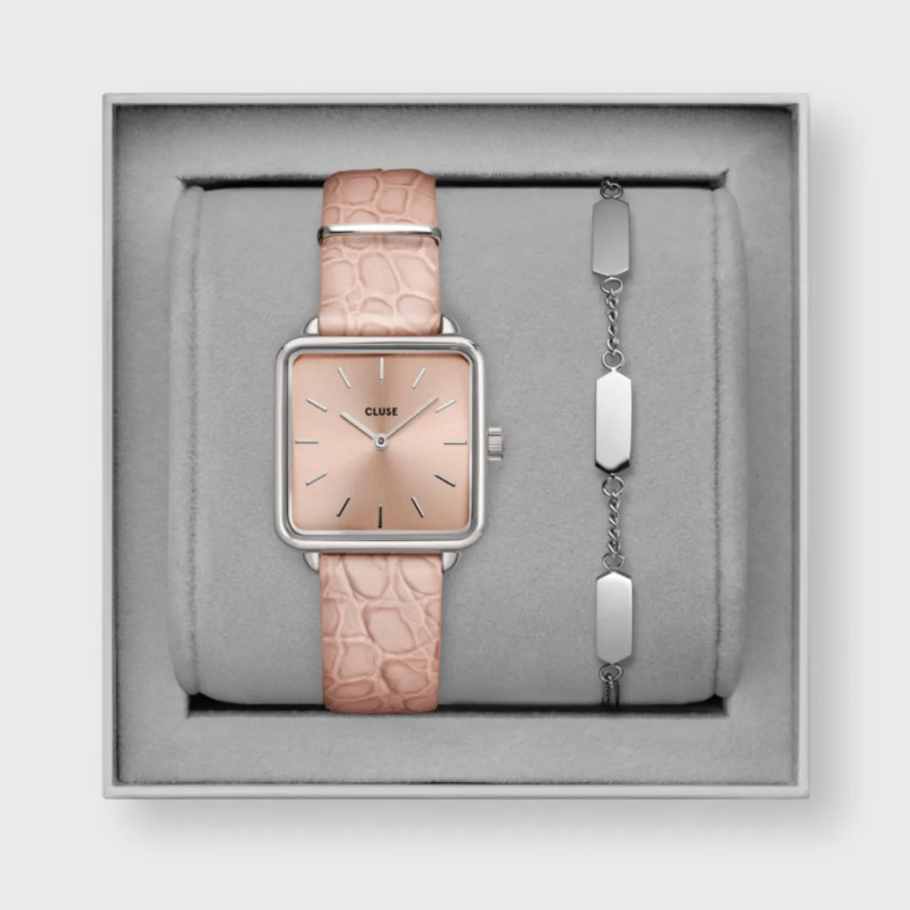 Femme CLUSE Gift Box La Tétragone Watch and Bracelet Silver Colour