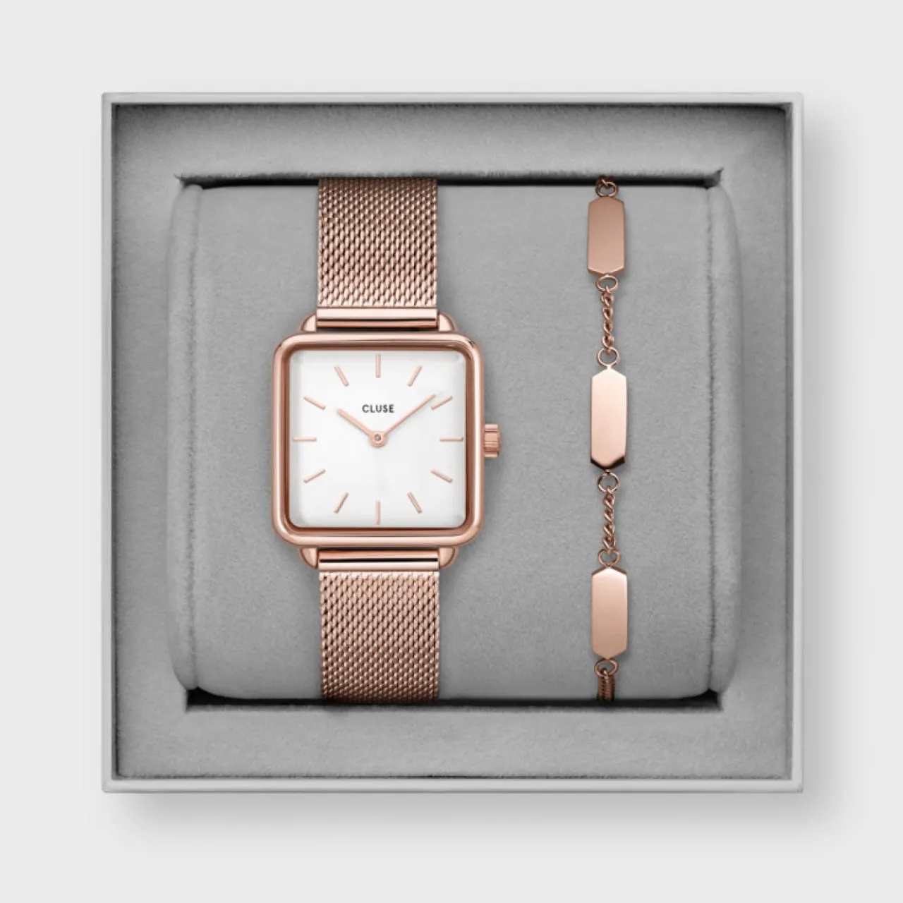 Femme CLUSE Gift Box La Tétragone Watch Hexagon Bracelet Rose Gold Colour