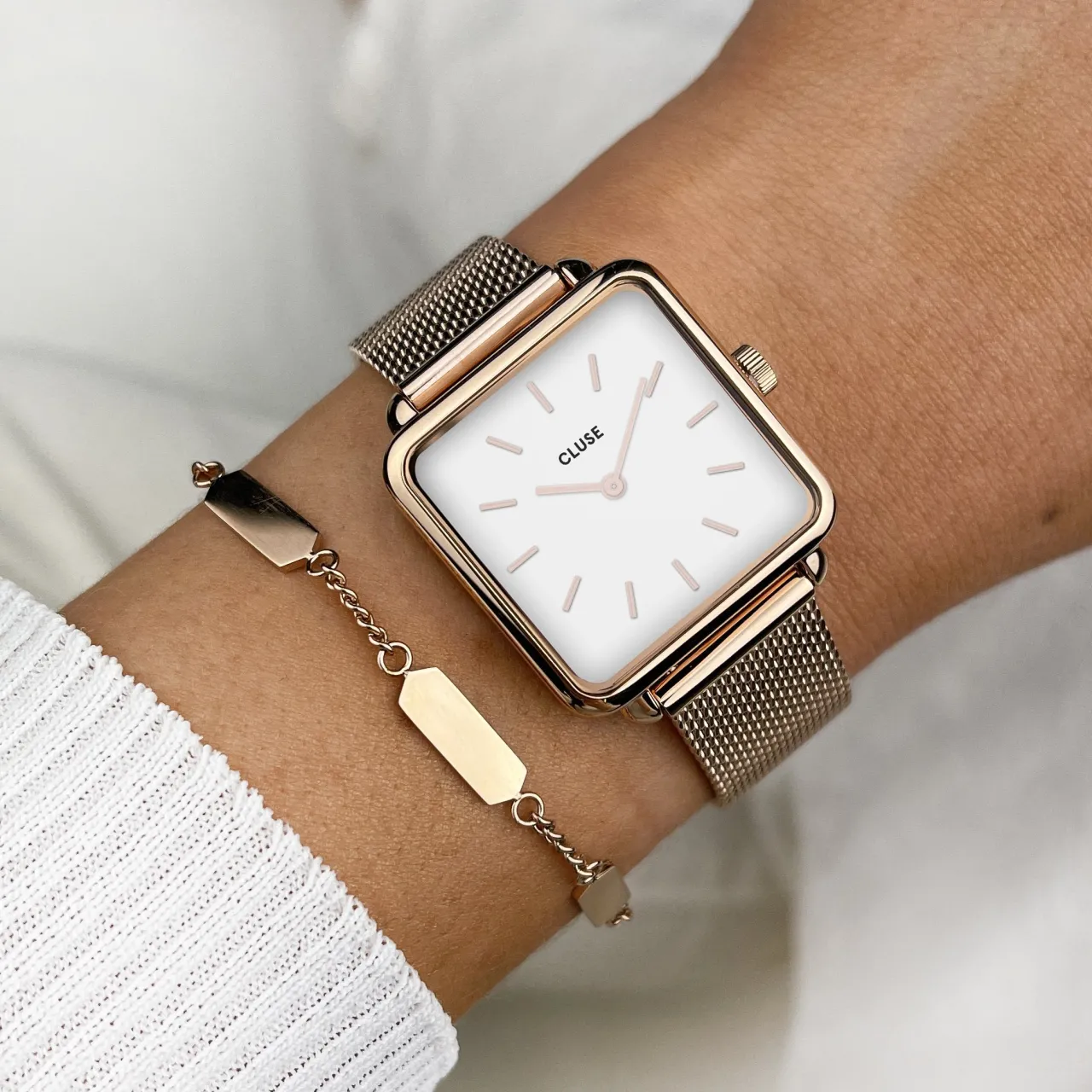 Femme CLUSE Gift Box La Tétragone Watch Hexagon Bracelet Rose Gold Colour